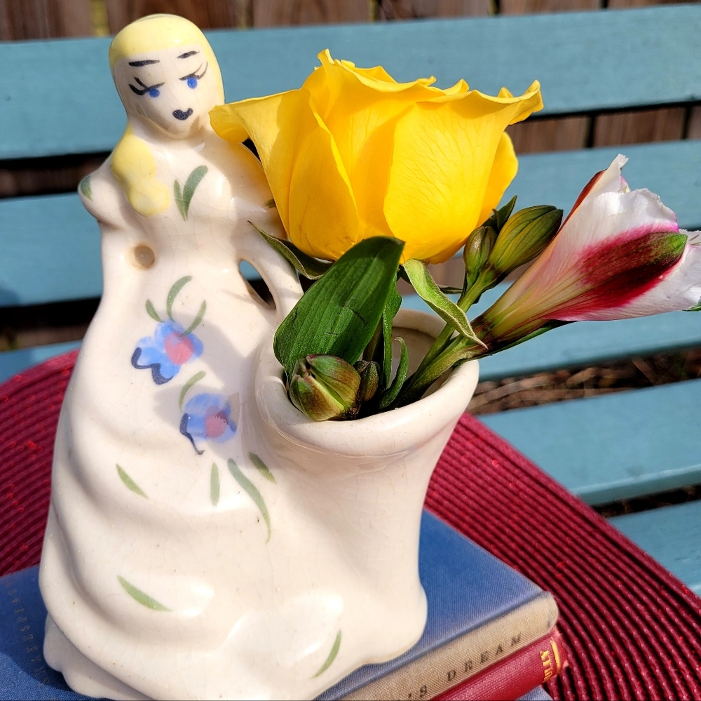 Vintage California Pottery indoor lady planter/ vase hand painted